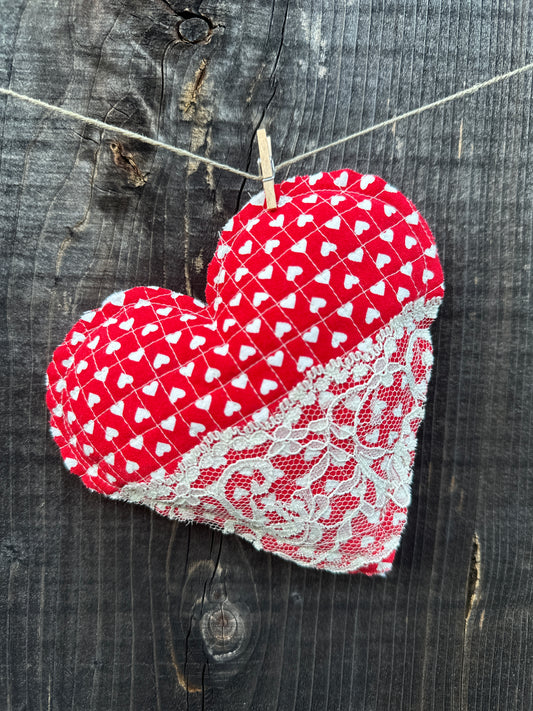 Quilted Heart Print Heart with Lace