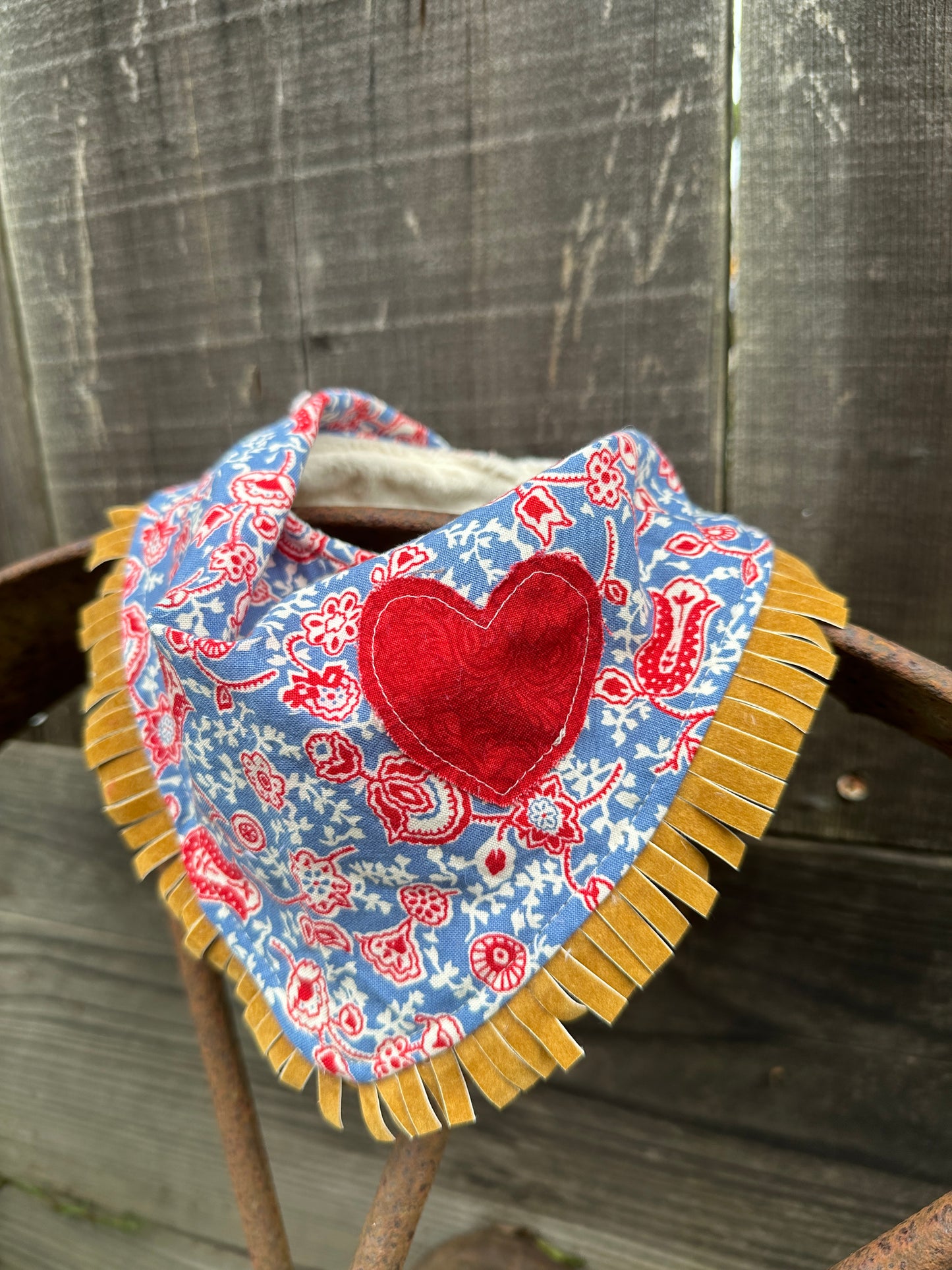 Blue and Red Paisley Heart Buckaroo Baby Bib