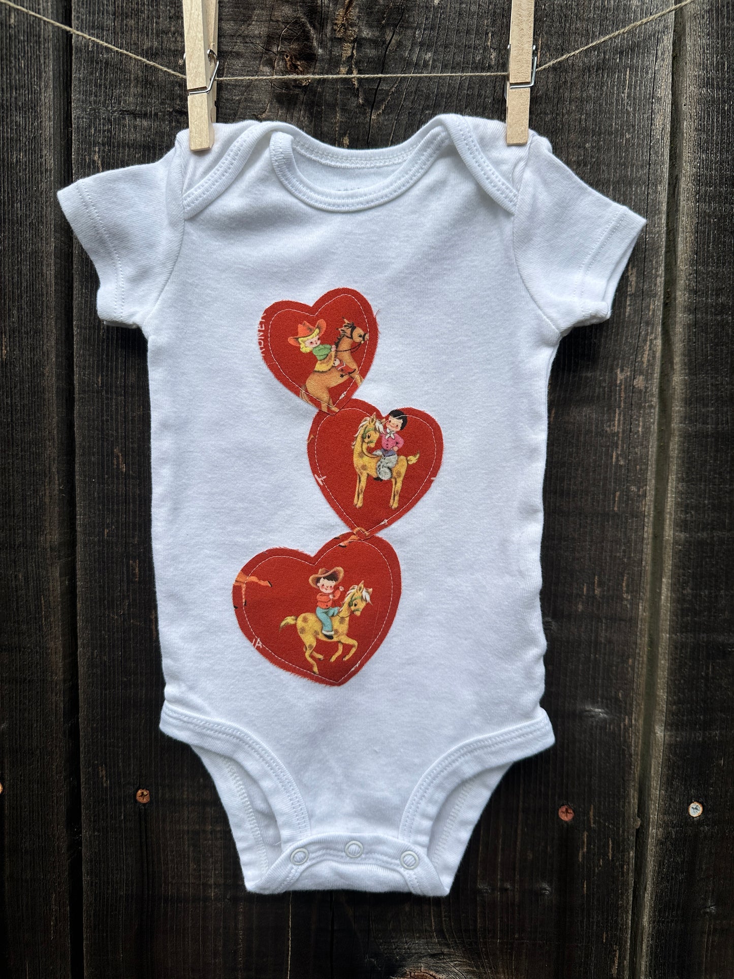 Soaring Hearts Vintage Cowkids Onesie, Size 6 mons.