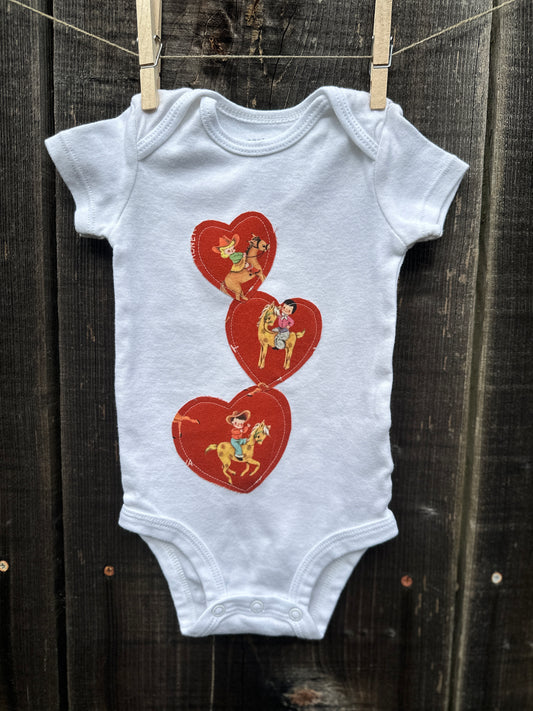 Soaring Hearts Vintage Cowkids Onesie, Size 6 mons.