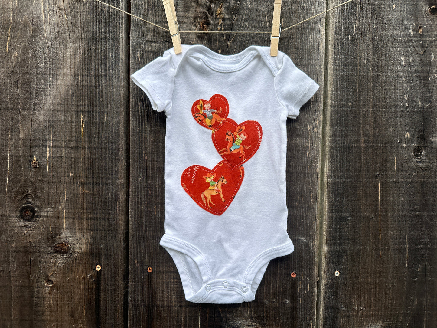 Soaring Hearts Vintage Cowkids Onesie, Size 6 mons.