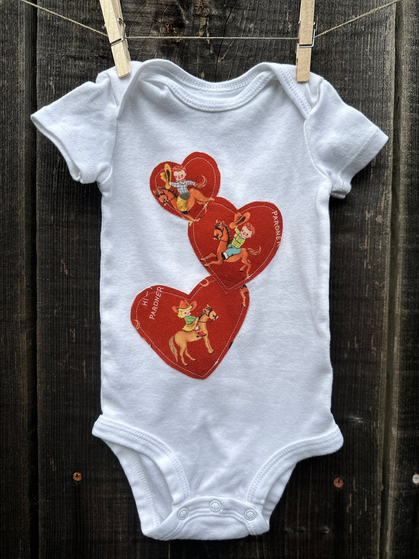 Soaring Hearts Vintage Cowkids Onesie, Size 6 mons.