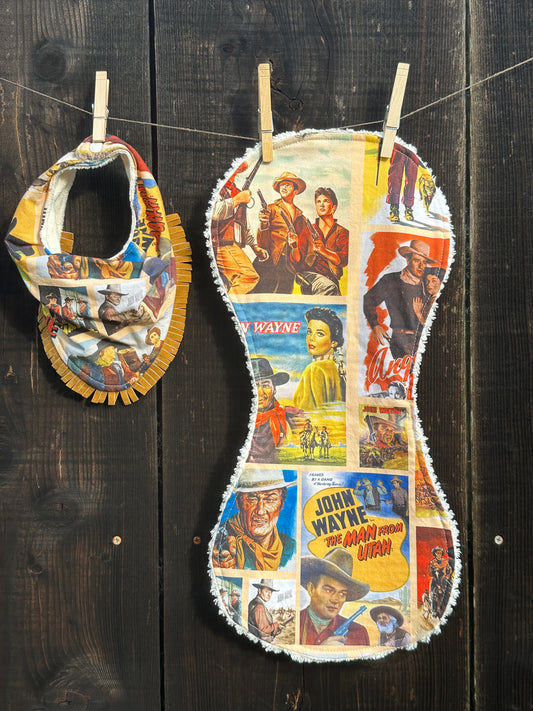 John Wayne Movie Posters Bib and Burp Cloth Set