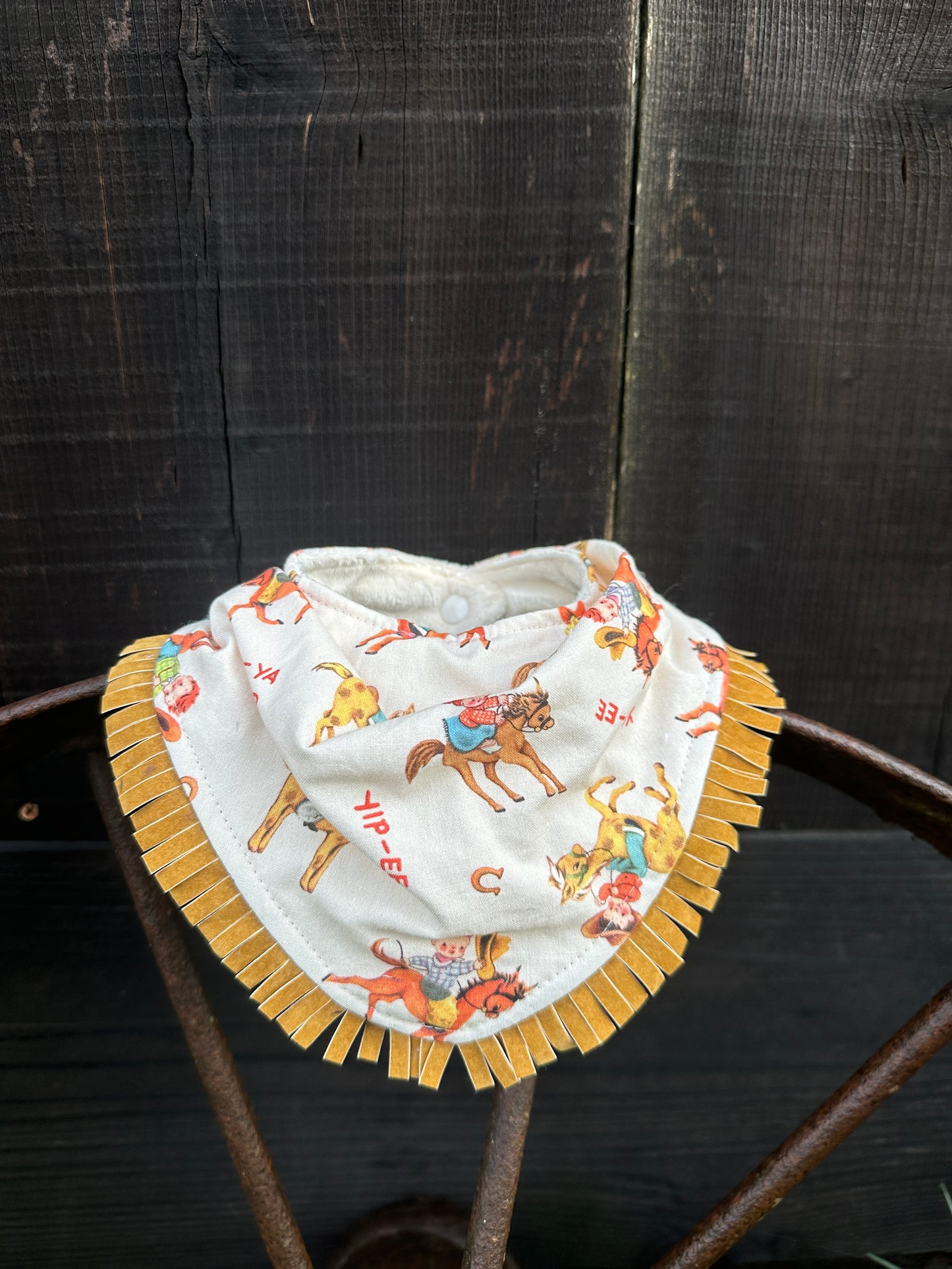 White Yip-Ee Vintage Print Buckaroo Baby Bib