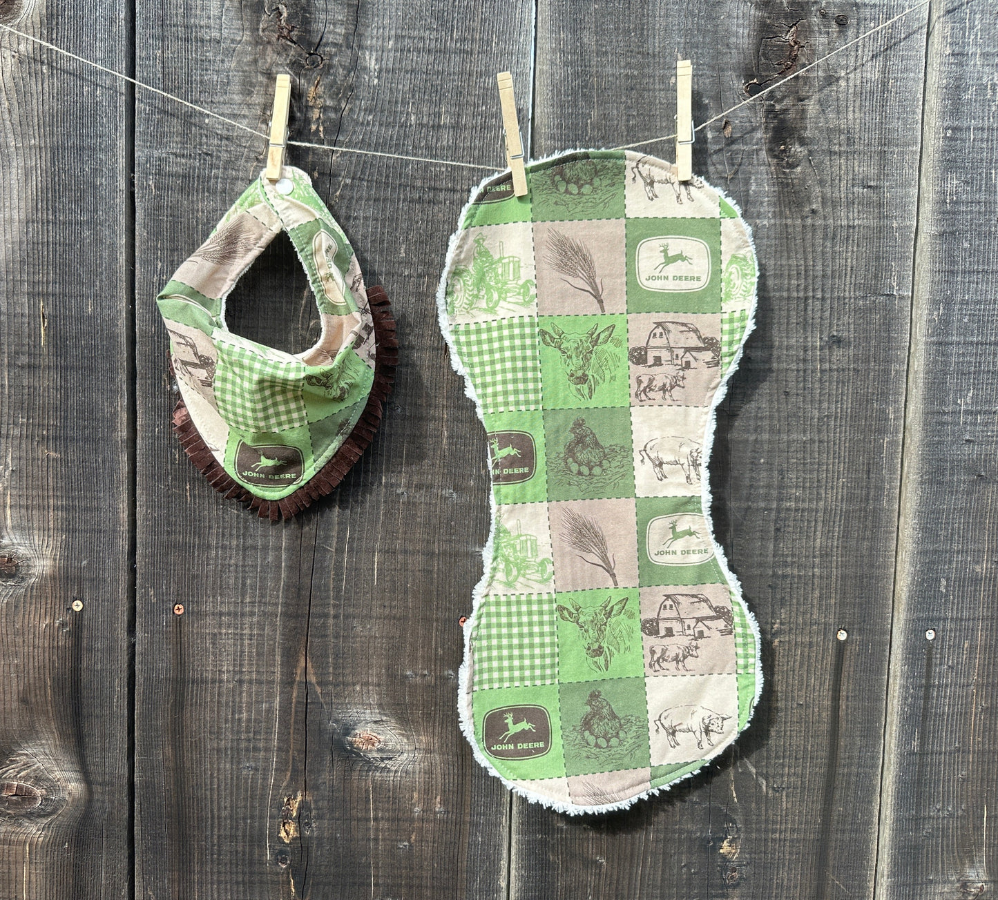 John Deere Patchwork Bib & Burp Cloth Set