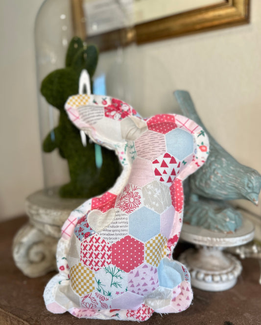 Pink Hexagon Print Plush Easter Bunny