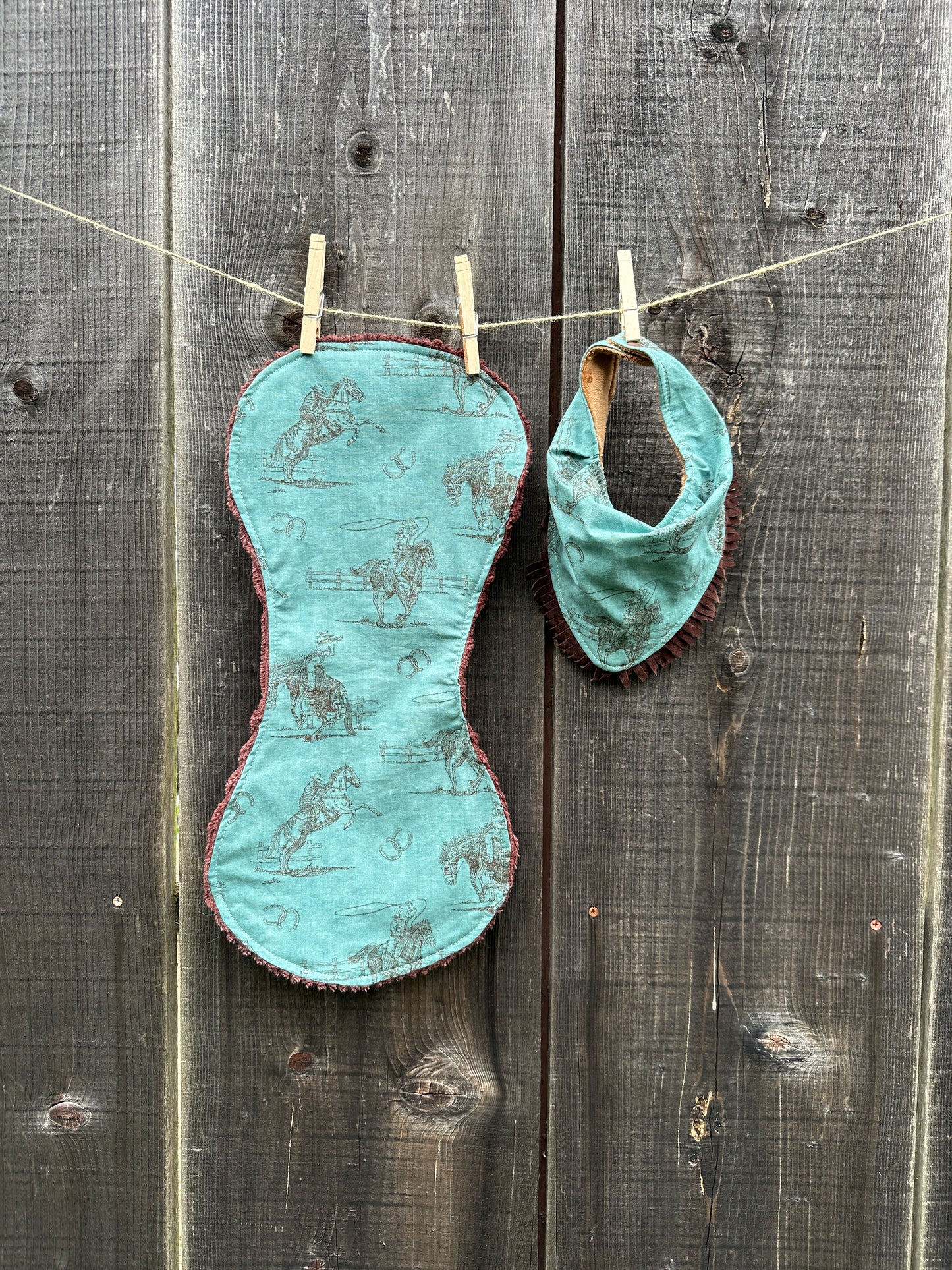 Turquoise Cowboy Roper Bib/Burp Cloth Set