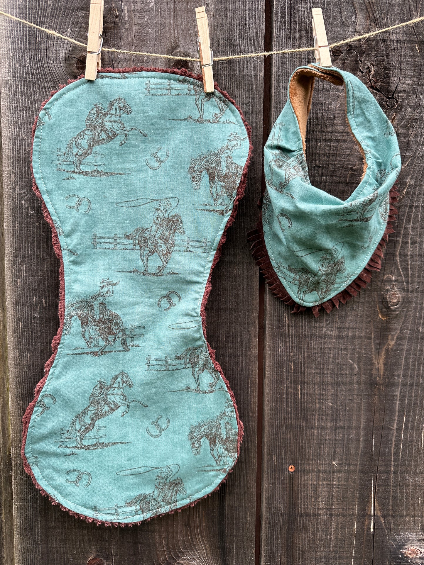 Turquoise Cowboy Roper Bib/Burp Cloth Set