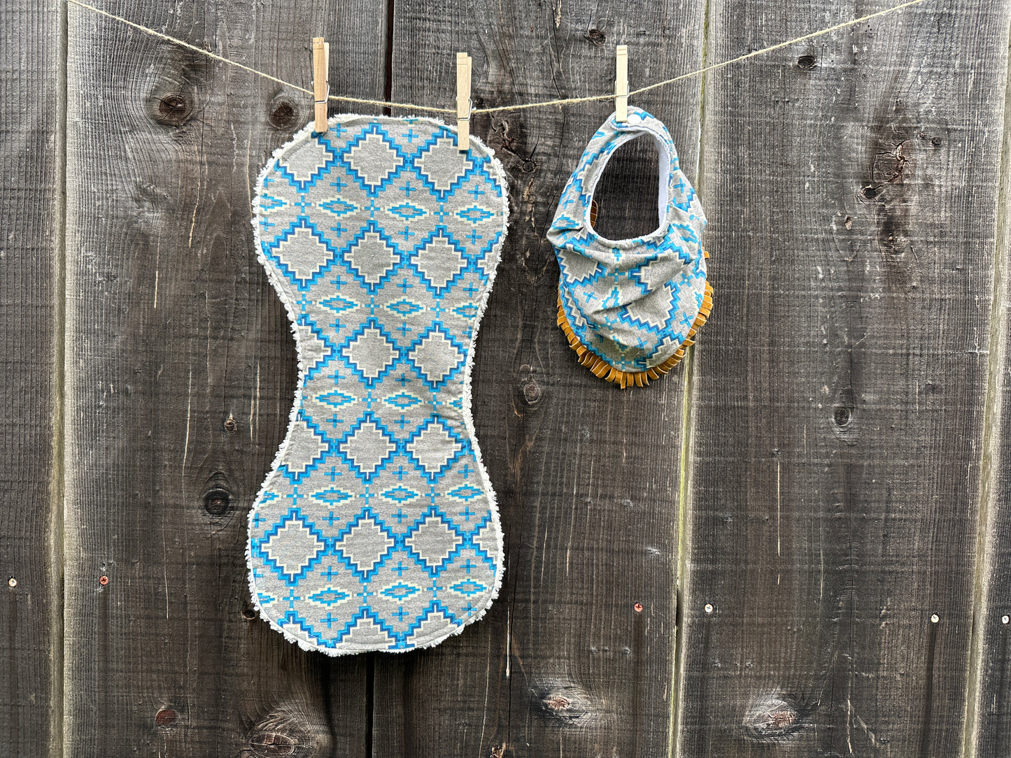 Blue Aztec Buckaroo Baby Bib Bib & Burp Cloth Set