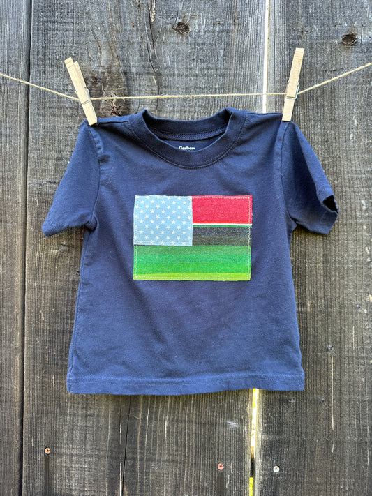 Green and Red Serape Flag on Navy Tee, Size 18 mons.