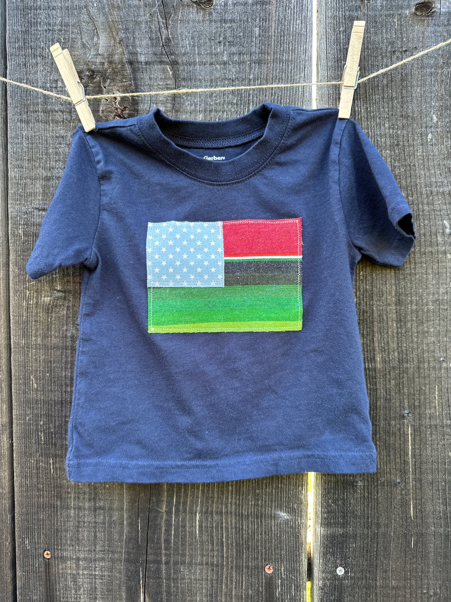 Green and Red Serape Flag on Navy Tee, Size 18 mons.