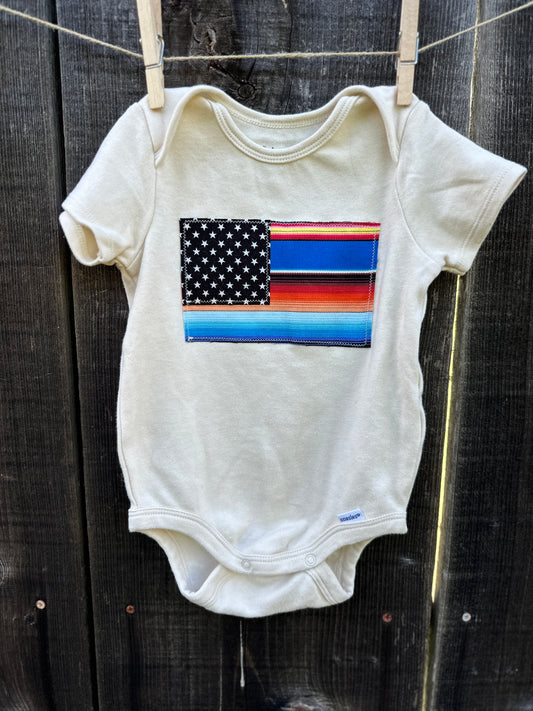 Bright Serape Flag on Natural Onesie, Size 12 mons.