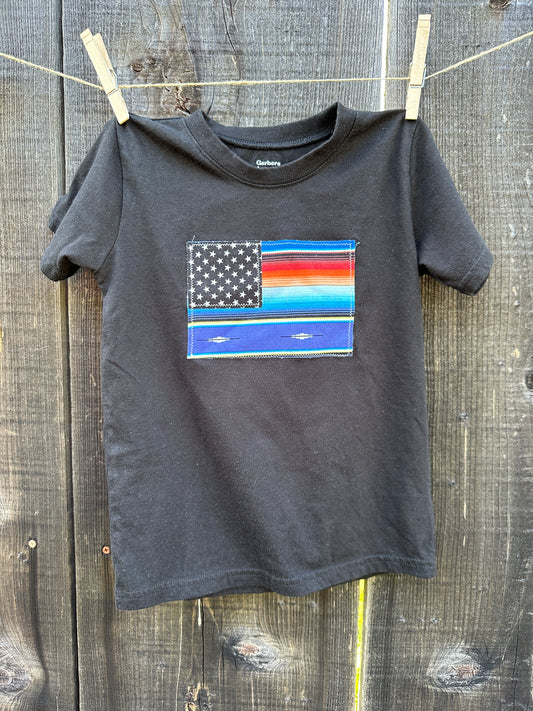 Bright Serape Flag on Black Tee, Size 5T