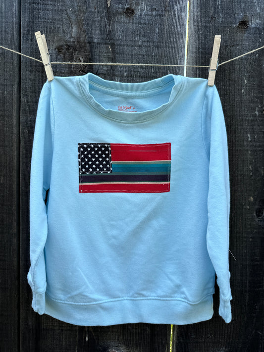 Red Serape Flag on Light Blue Sweatshirt, Size 5T