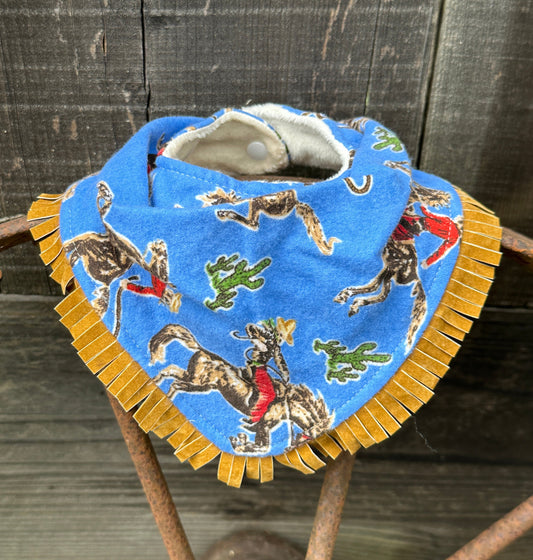 Bronc Rider on Blue Flannel Buckaroo Baby Bib