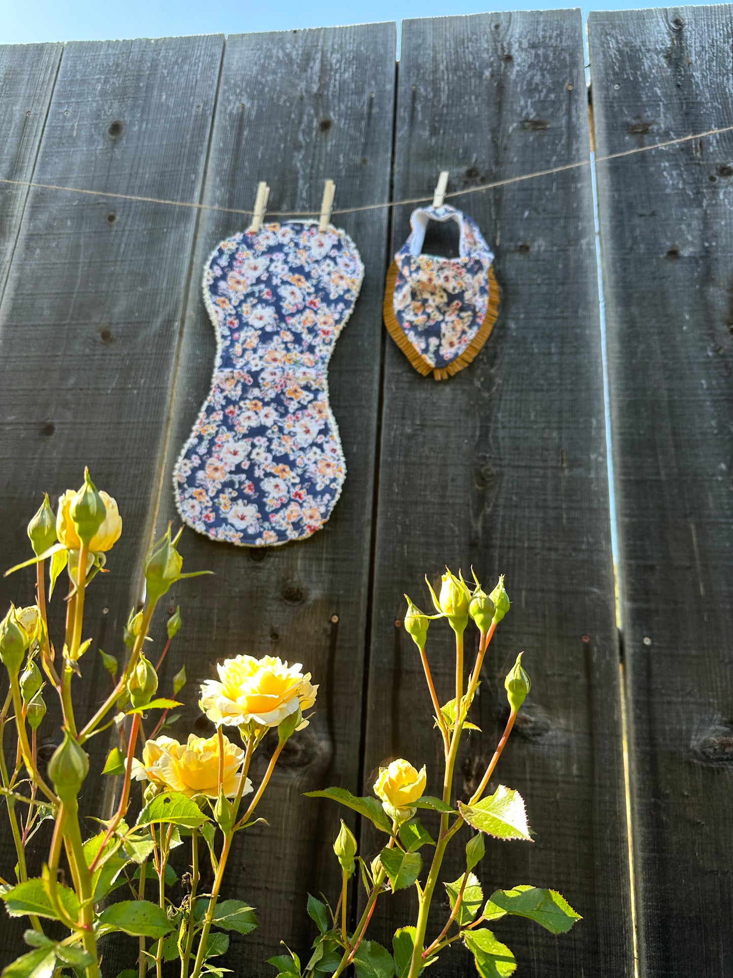 Cream and Yellow Floral on Navy Buckaroo Baby Bibs Set