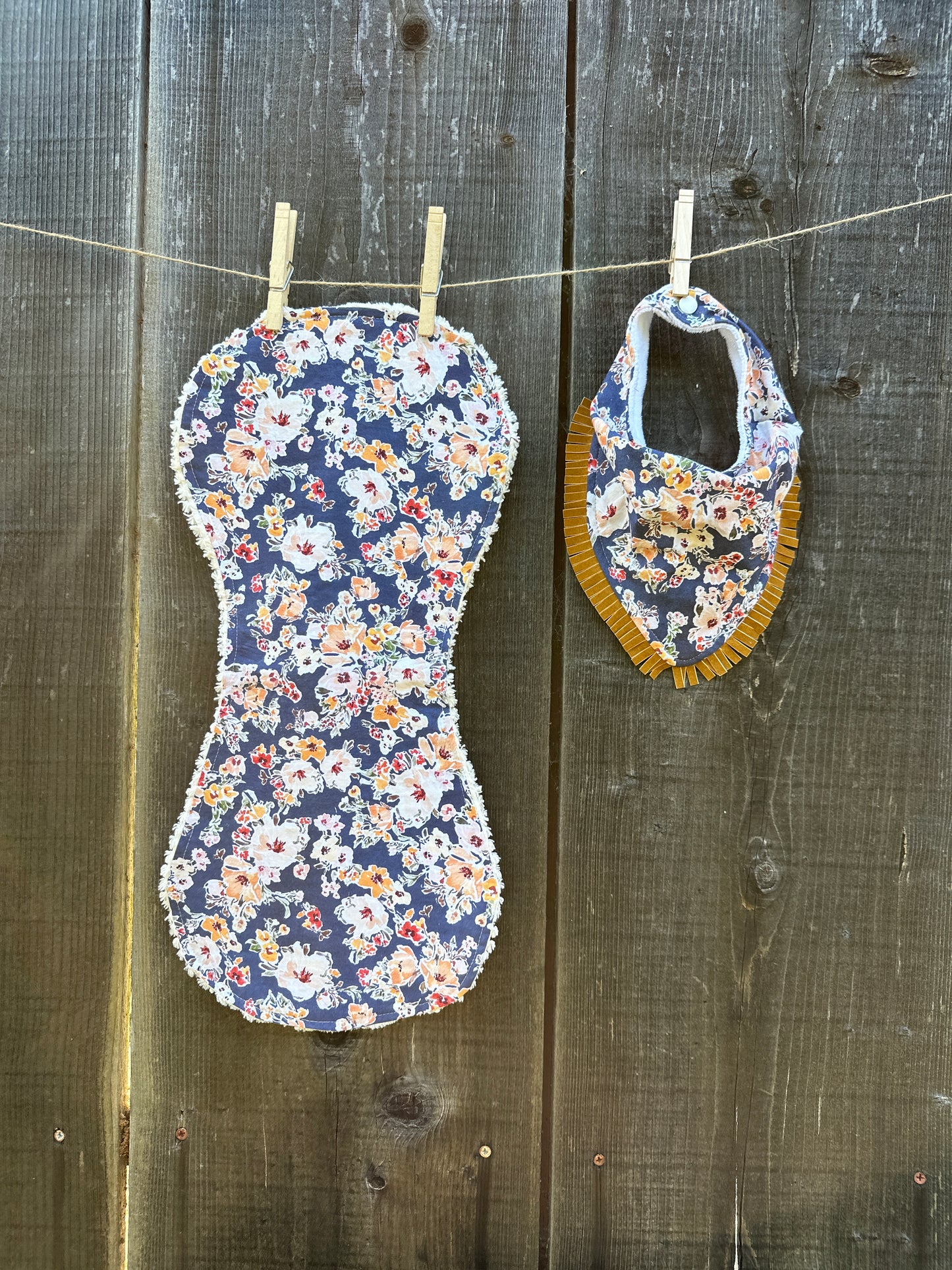 Cream and Yellow Floral on Navy Buckaroo Baby Bibs Set