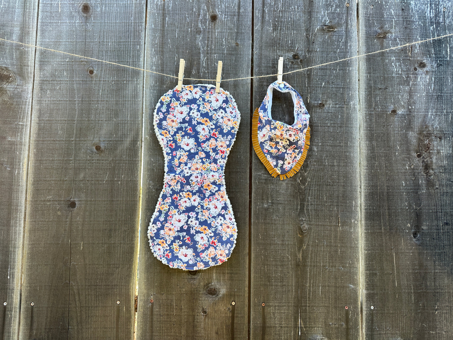 Cream and Yellow Floral on Navy Buckaroo Baby Bibs Set