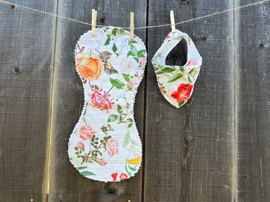 Botanical Floral Print Buckaroo Baby Bib/Burp Cloth Set