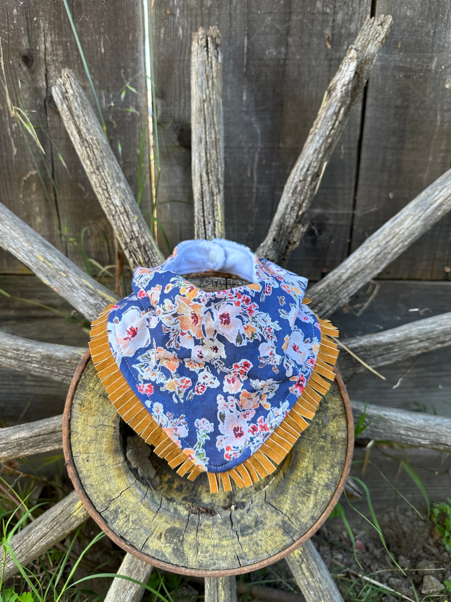 Cream and Yellow Floral on Navy Buckaroo Baby Bibs Set