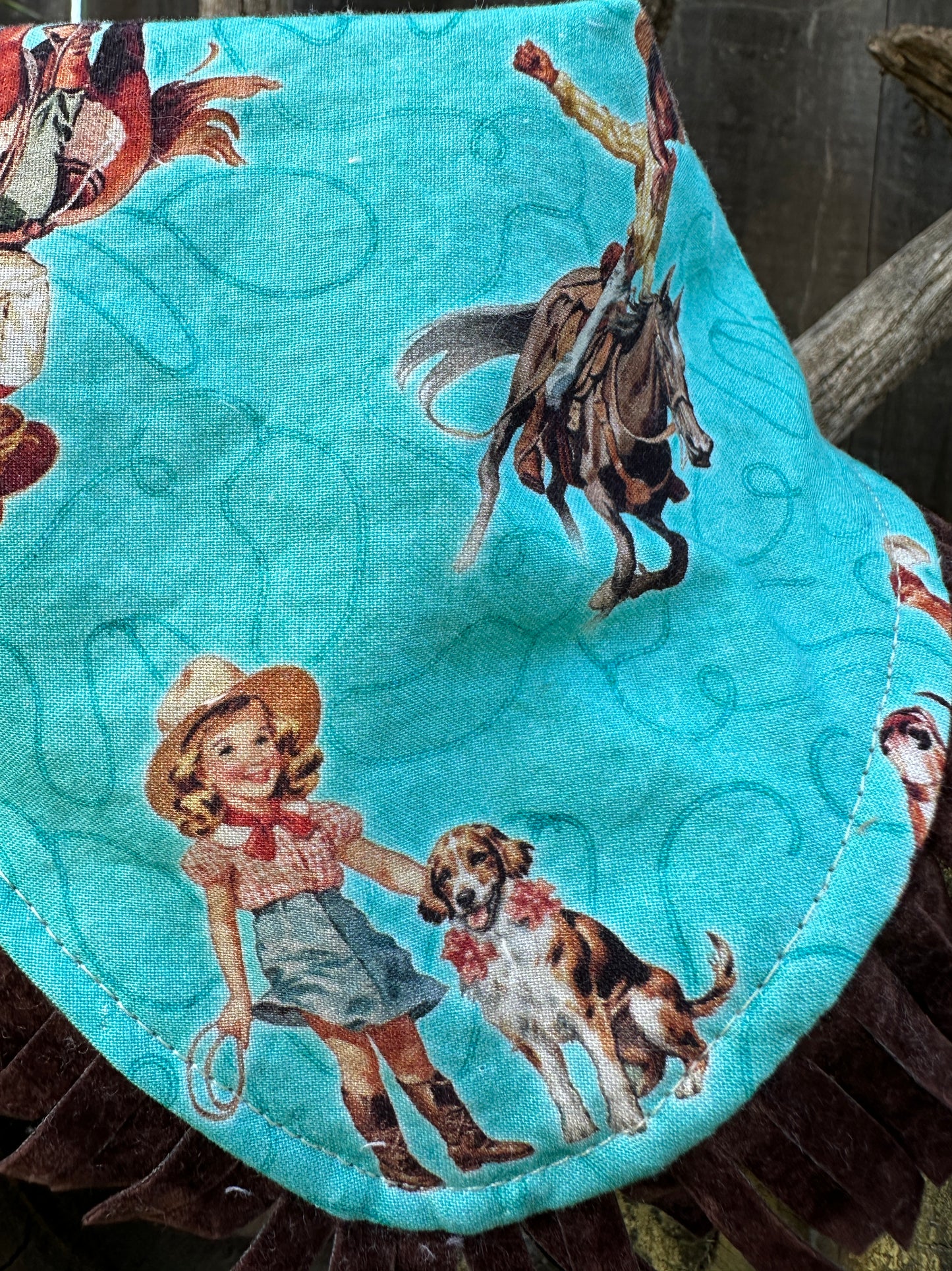 Turquoise Retro Print Cowgirls Buckaroo Baby Bib