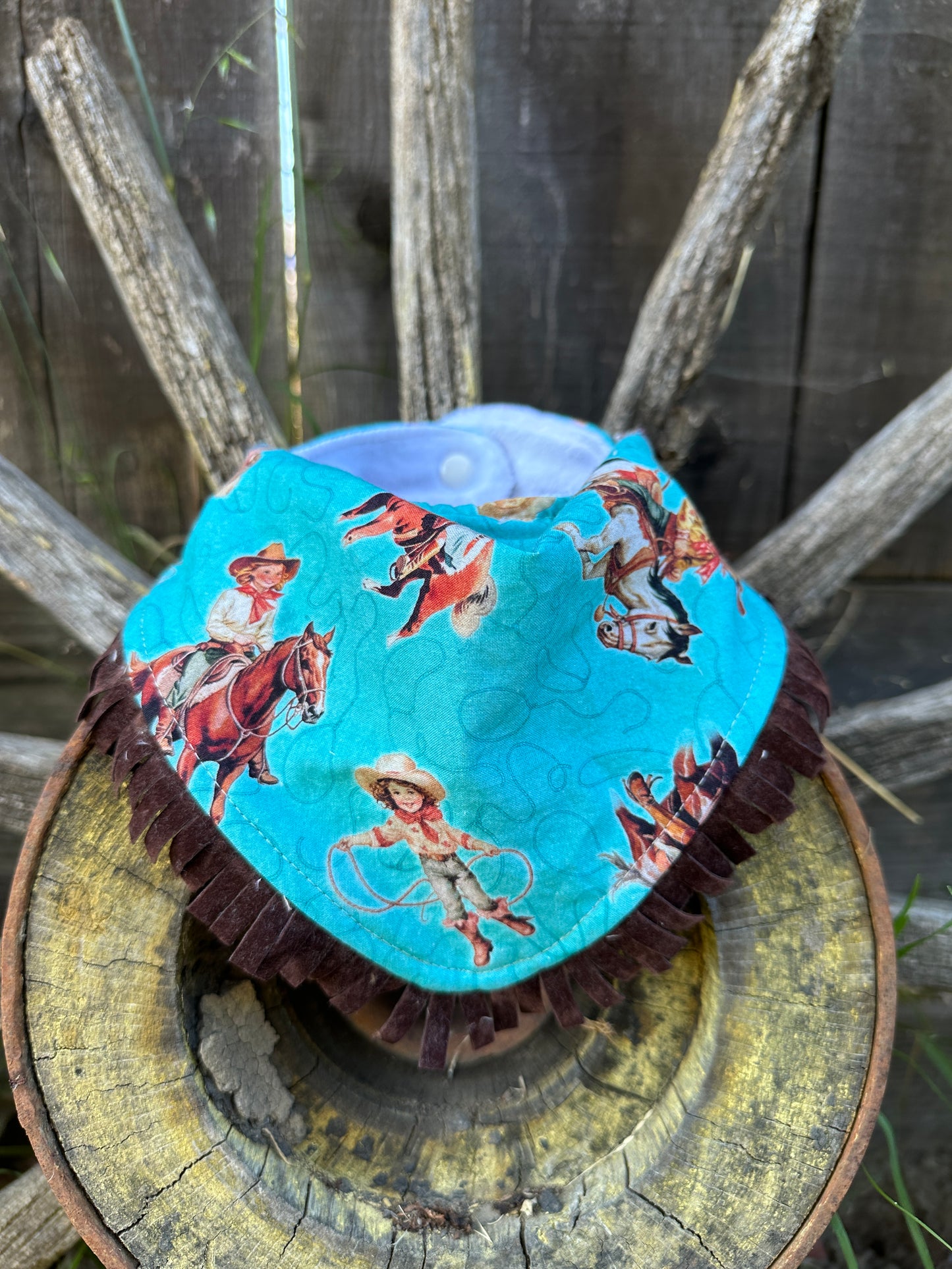 Turquoise Retro Print Cowgirls Buckaroo Baby Bib