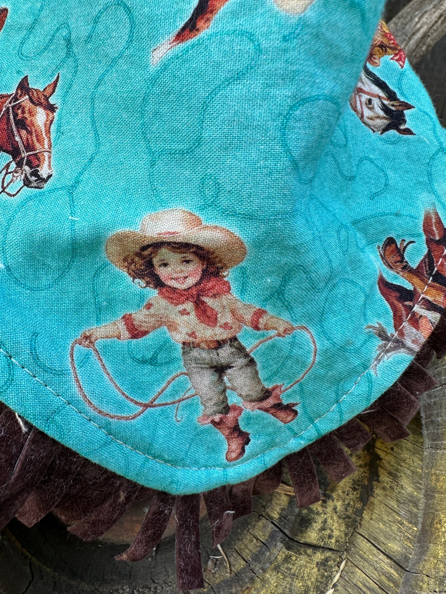 Turquoise Retro Print Cowgirls Buckaroo Baby Bib