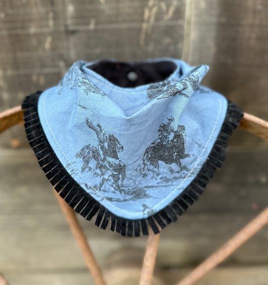 Blue Vintage Team Ropers Sketch Buckaroo Baby Bib