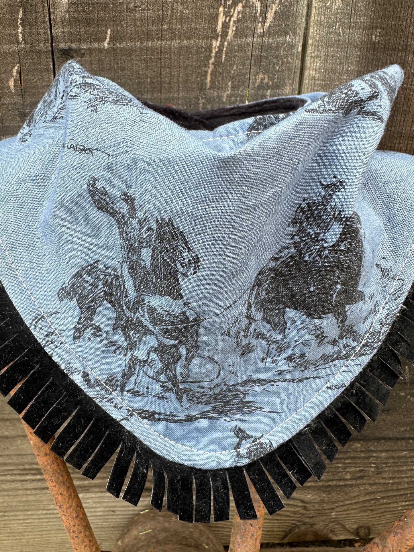 Blue Vintage Team Ropers Sketch Buckaroo Baby Bib