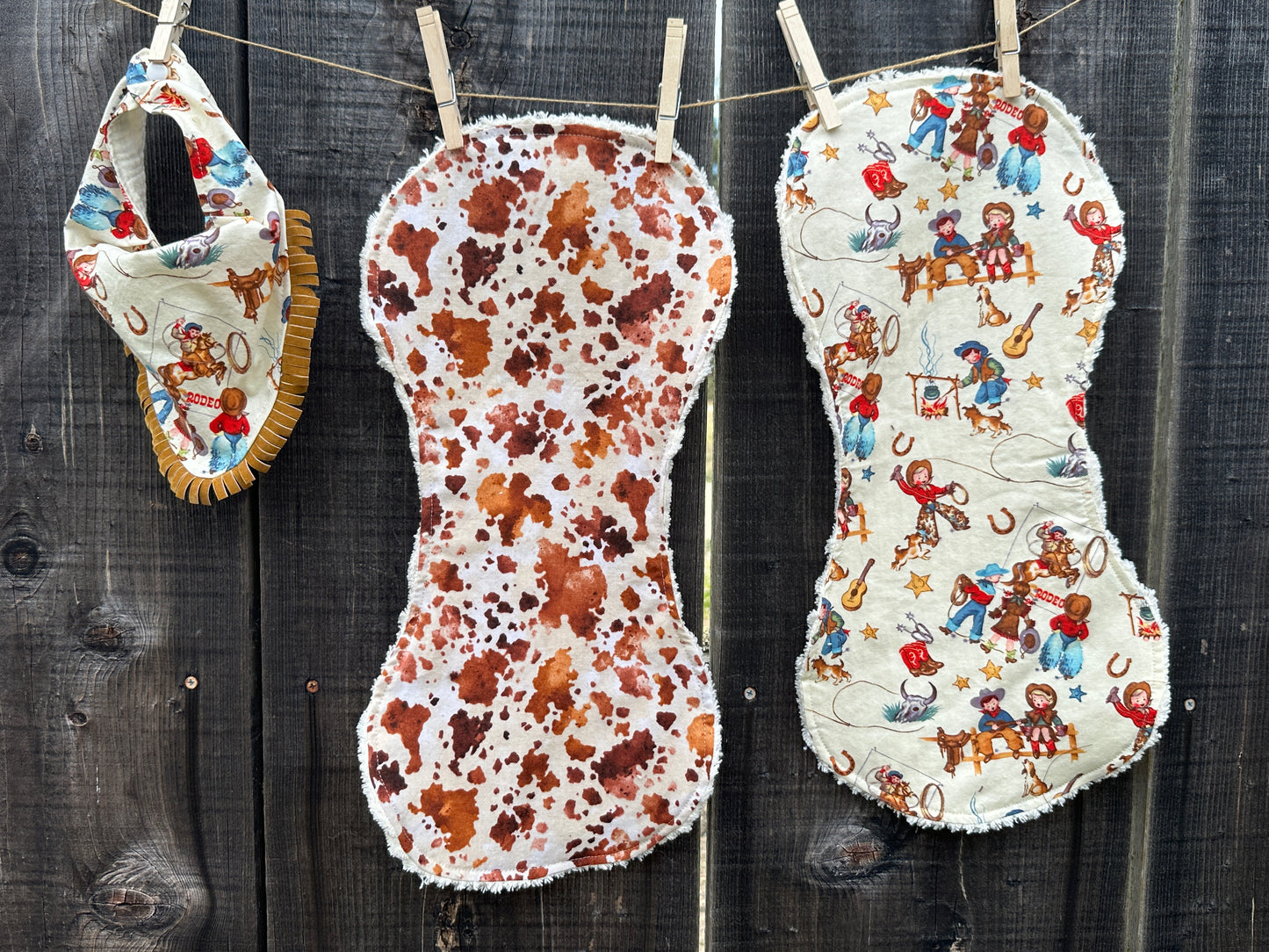 Rodeo Cowkids and Cowhide Bib/Burp Cloth Set