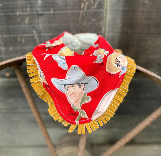 Cowboy Luke on Red Buckaroo Baby Bib