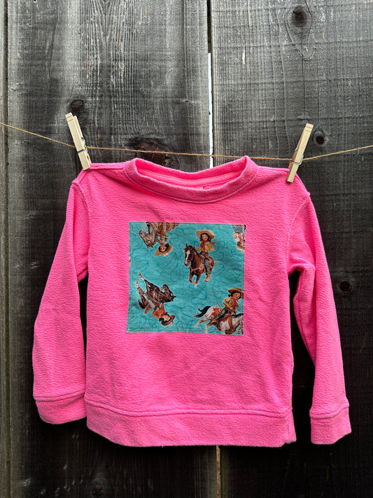 Hot Pink Sweatshirt with Turquoise Cowgirl Patch, Size 3T