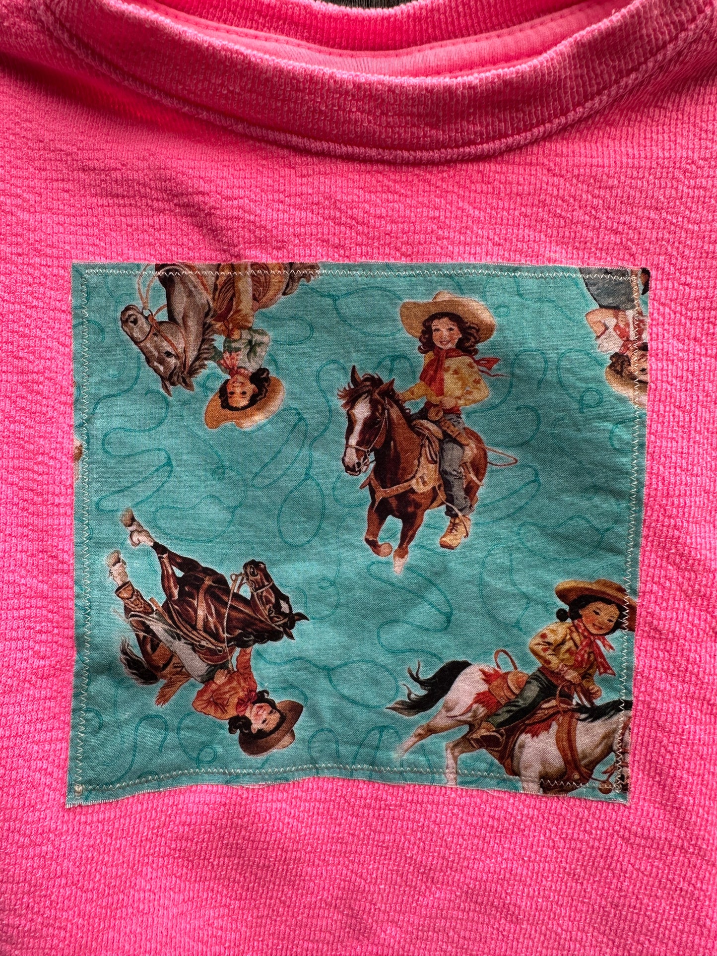 Hot Pink Sweatshirt with Turquoise Cowgirl Patch, Size 3T