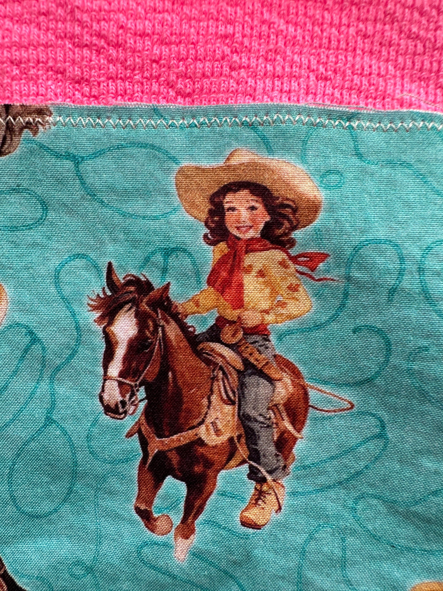 Hot Pink Sweatshirt with Turquoise Cowgirl Patch, Size 3T