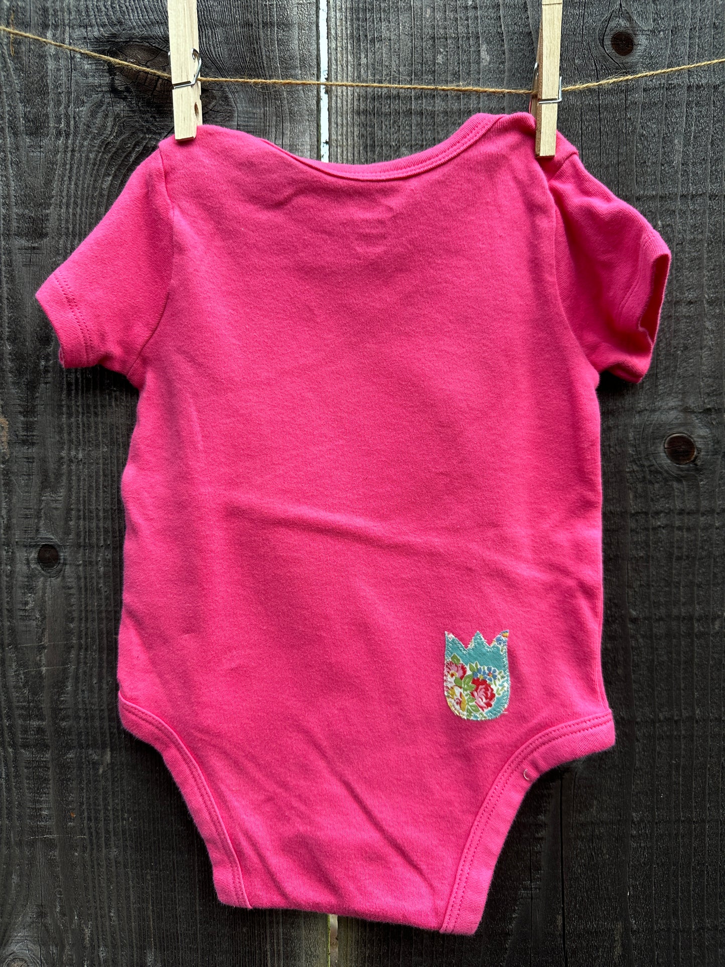 Hot Pink Turquoise Floral Patch Onesie, Size 12 mons.