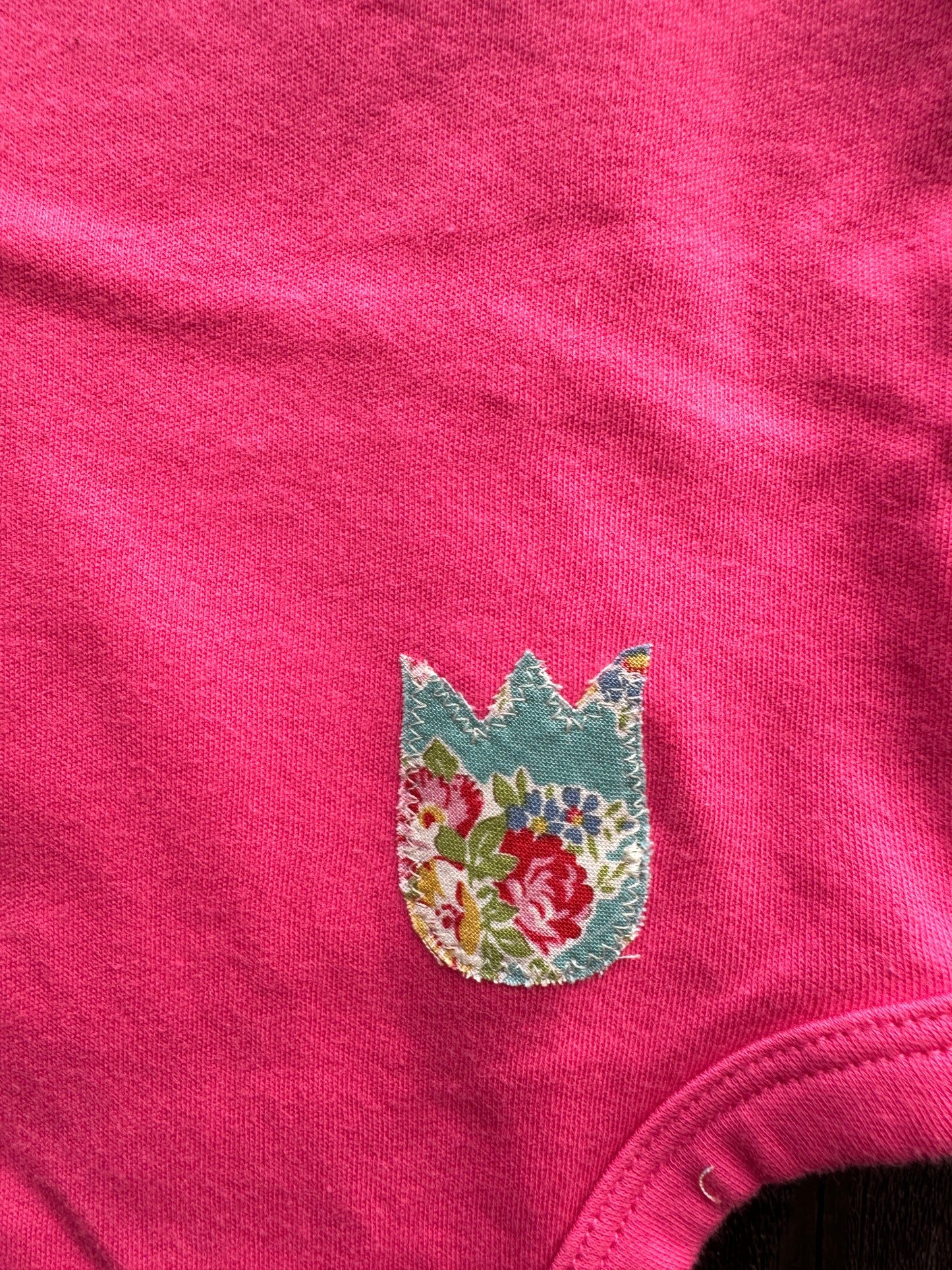 Hot Pink Turquoise Floral Patch Onesie, Size 12 mons.