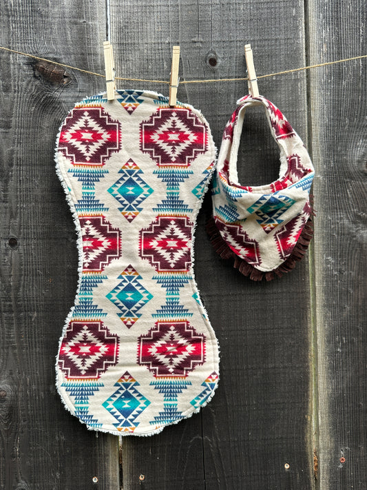 Flannel Aztec Bib & Burp Cloth Set