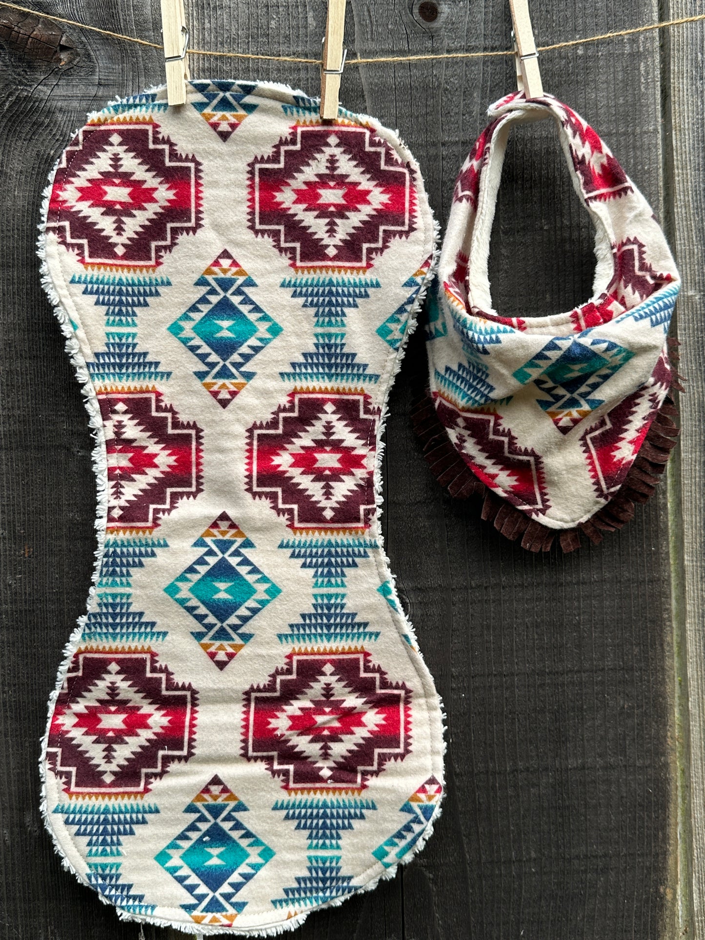 Flannel Aztec Bib & Burp Cloth Set