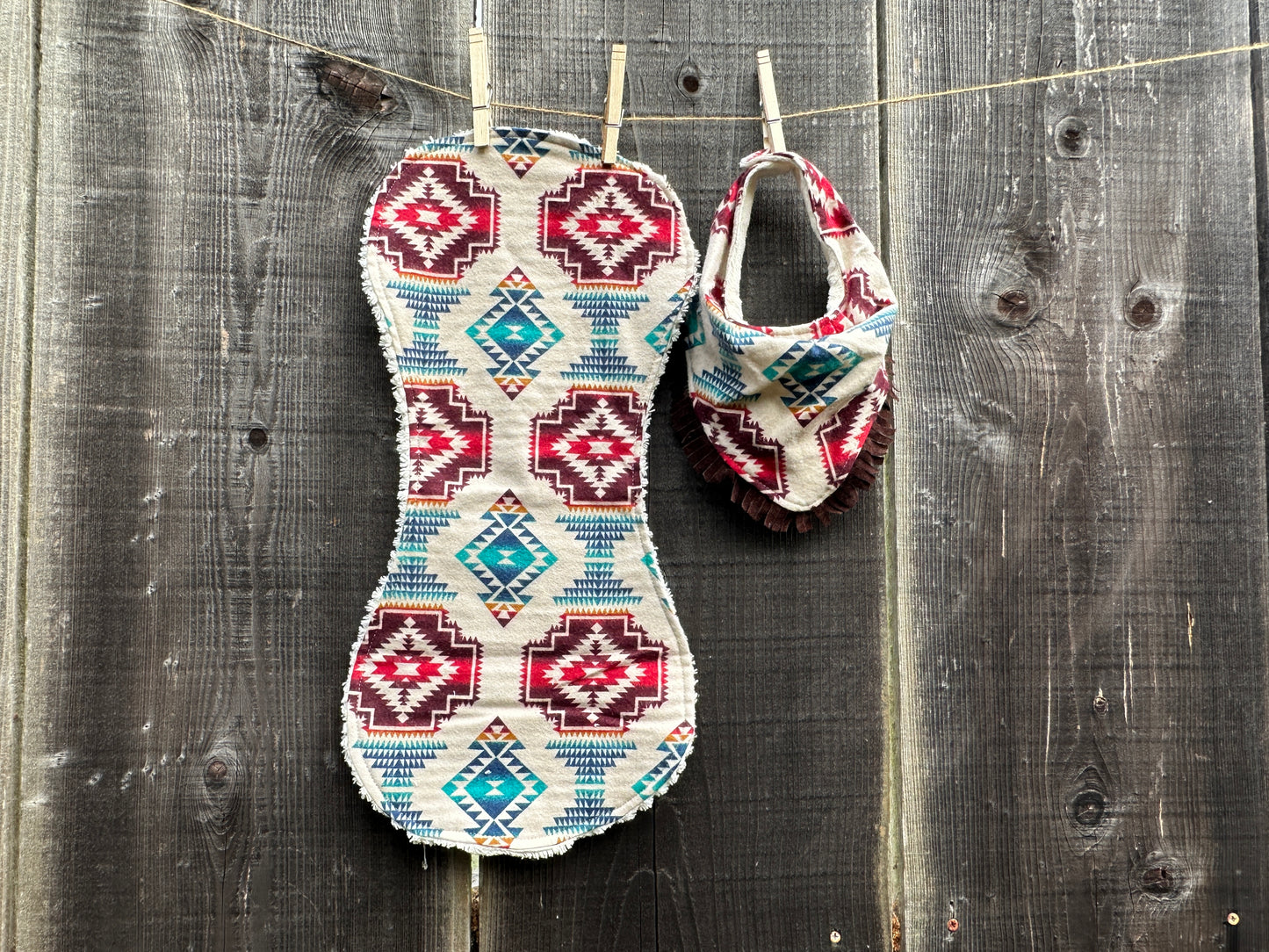 Flannel Aztec Bib & Burp Cloth Set