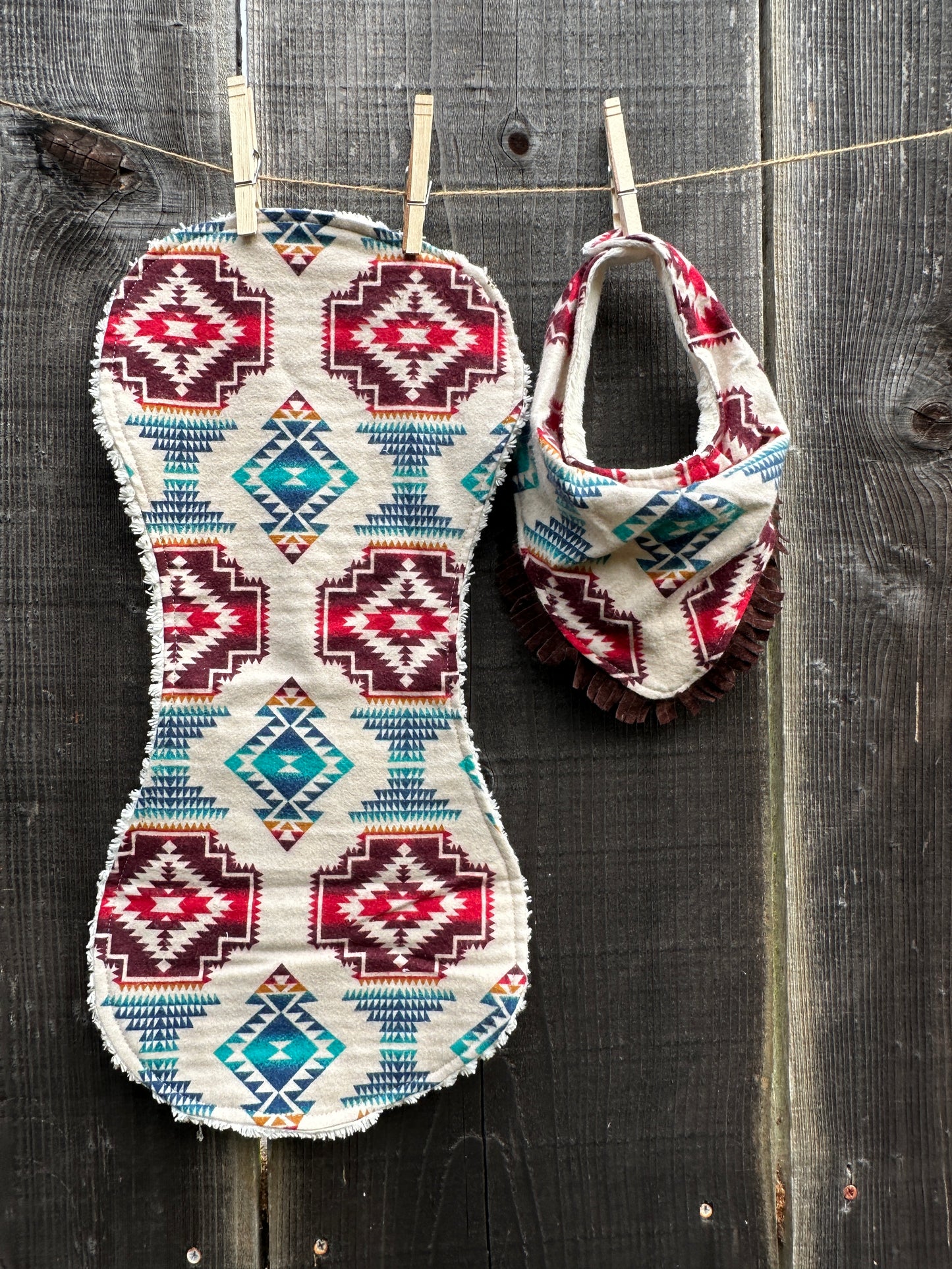 Flannel Aztec Bib & Burp Cloth Set