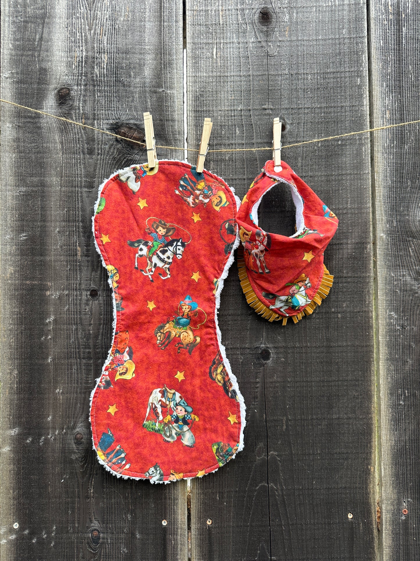 Red Vintage Cowboys Bib & Burp Cloth Set