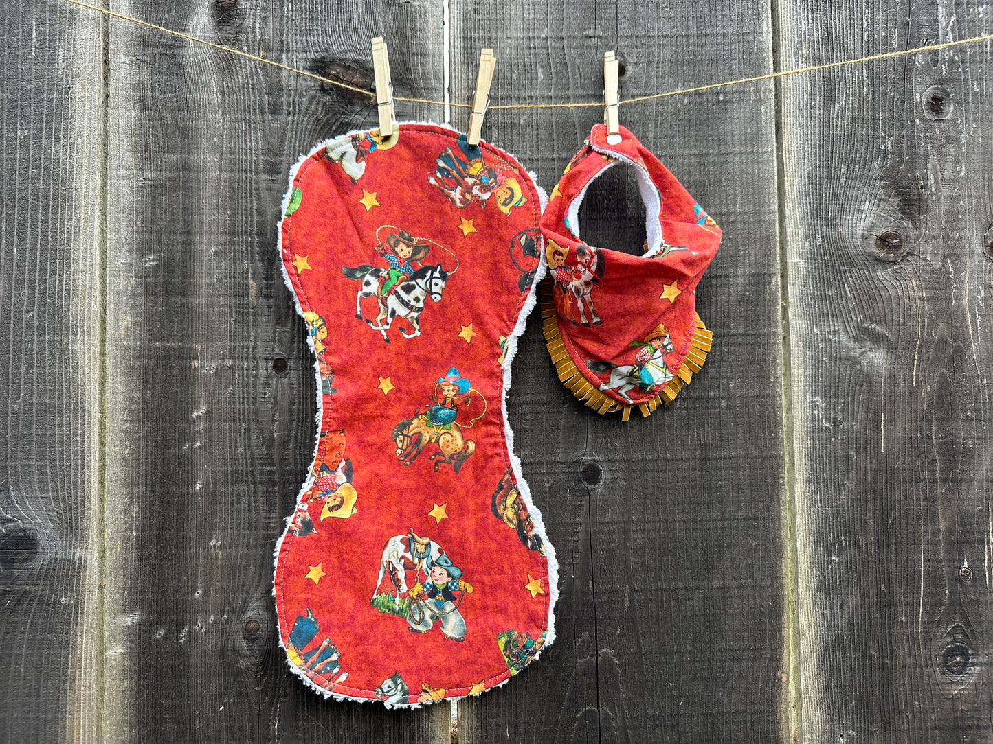 Red Vintage Cowboys Bib & Burp Cloth Set