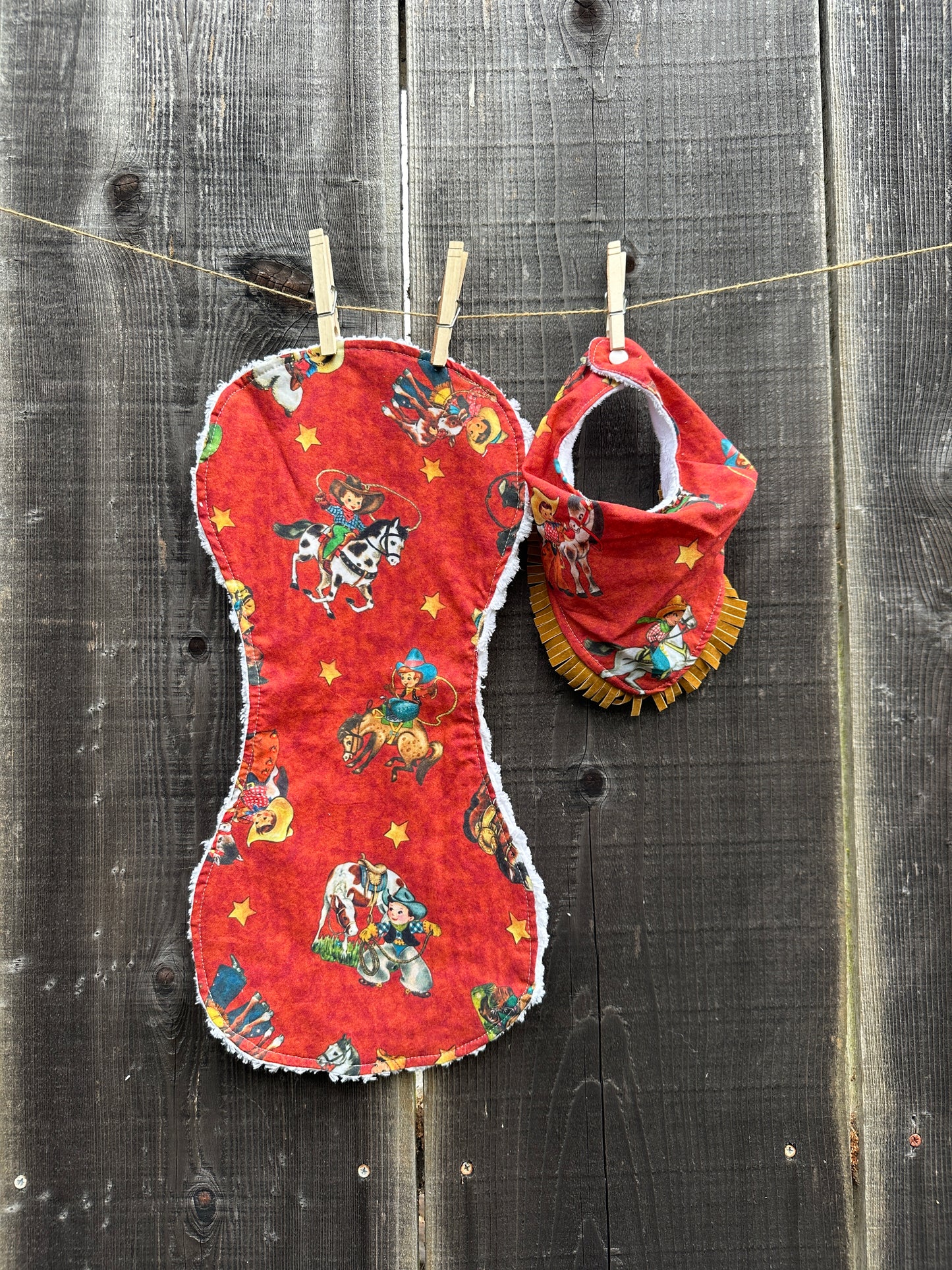 Red Vintage Cowboys Bib & Burp Cloth Set