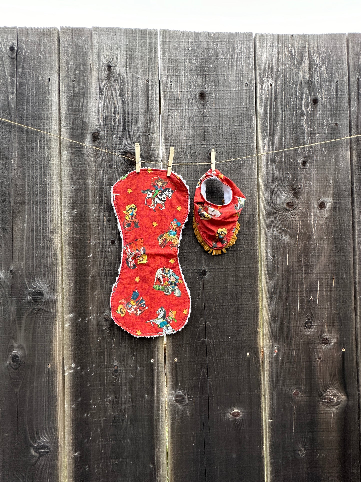 Red Vintage Cowboys Bib & Burp Cloth Set