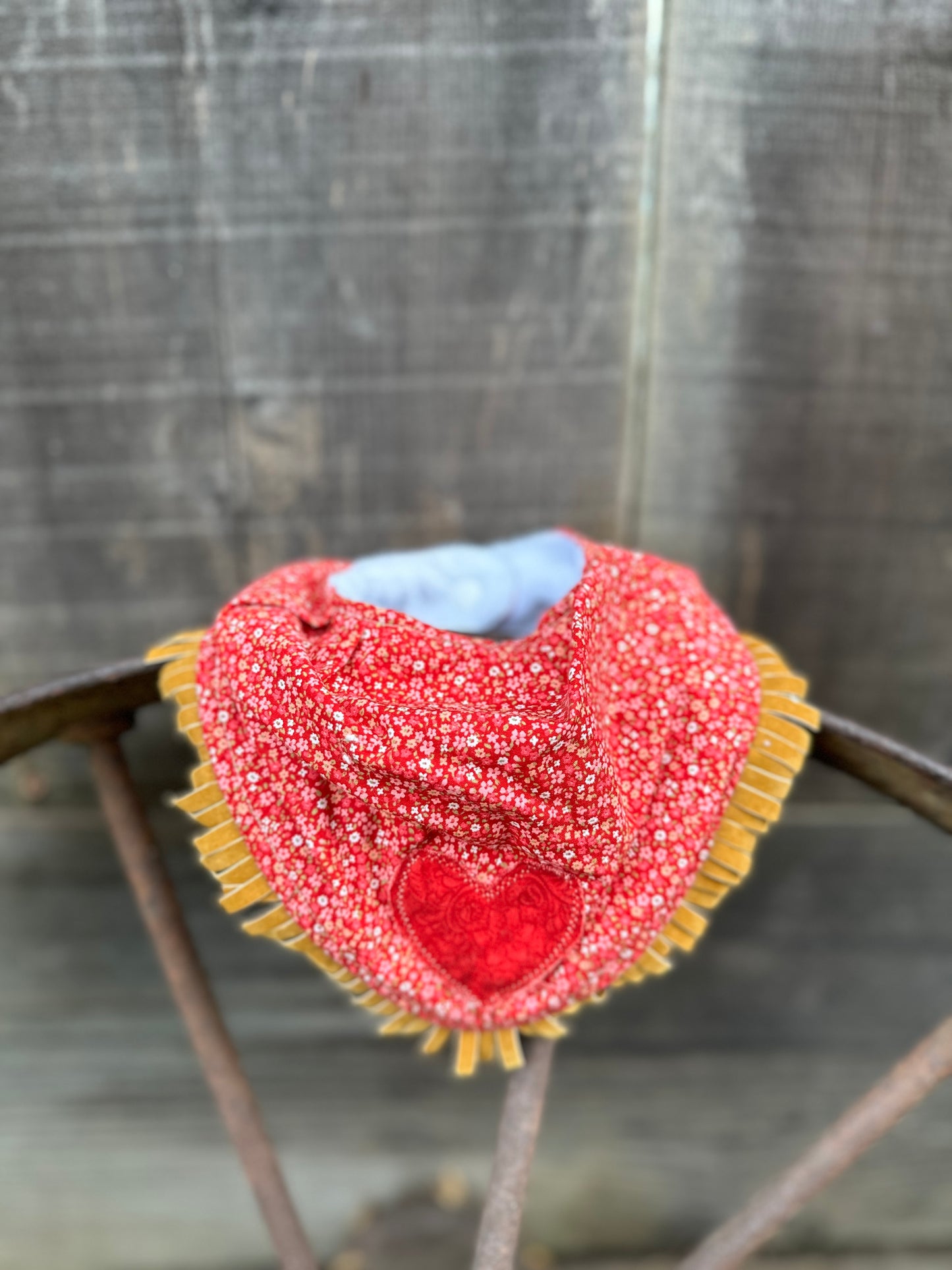 Red and White Floral Heart Buckaroo Baby Bib