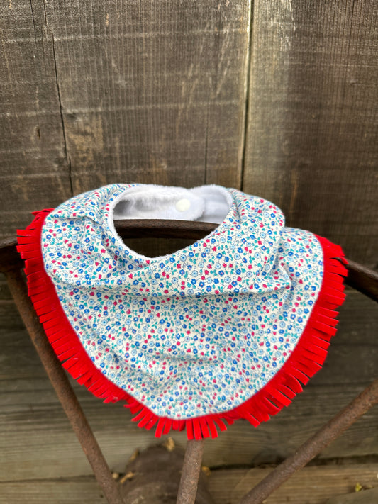 Red, White & Blue Floral Buckaroo Baby Bib