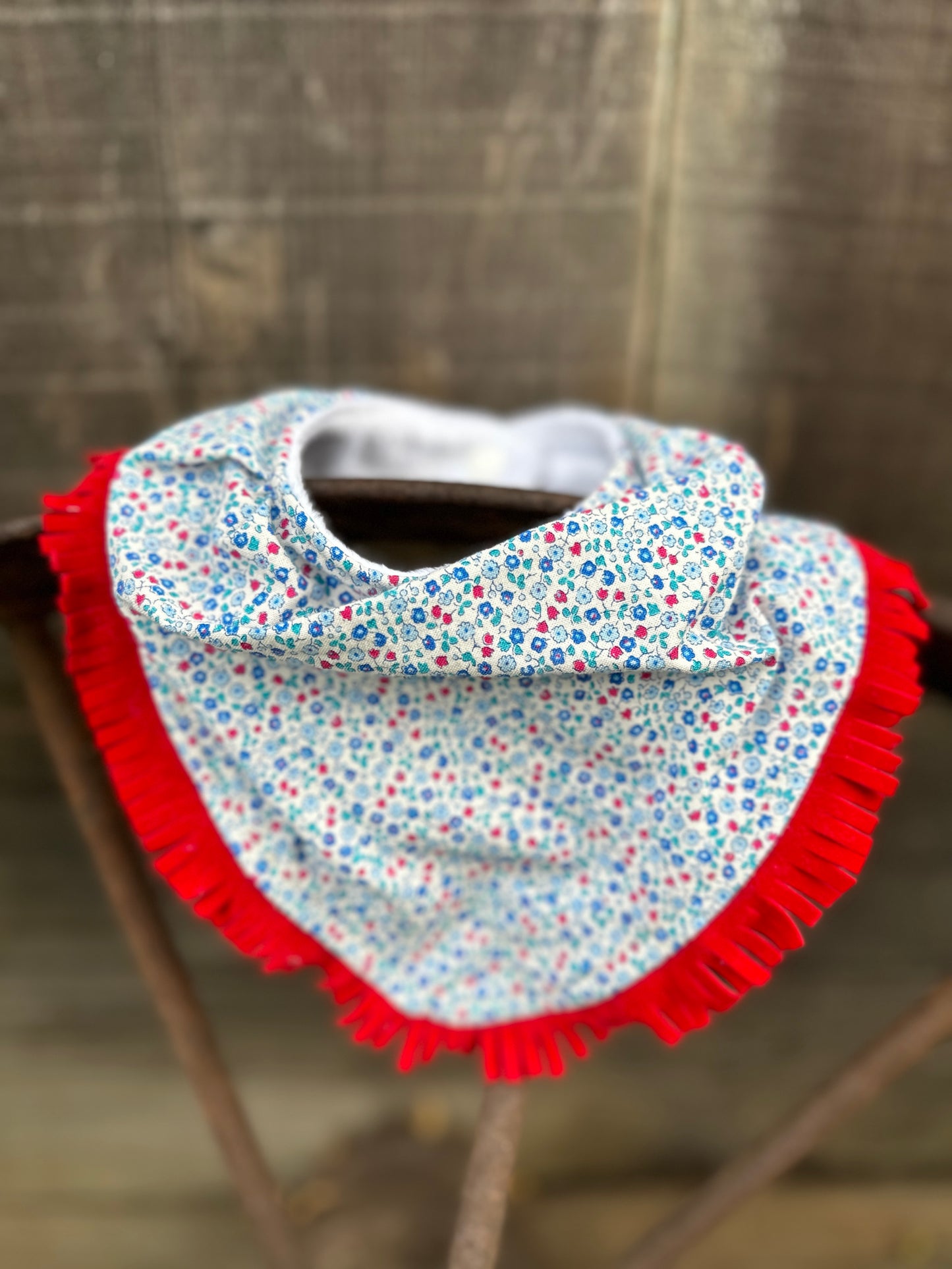 Red, White & Blue Floral Buckaroo Baby Bib