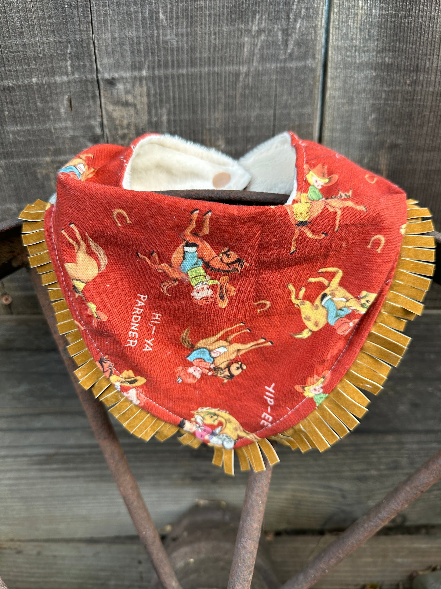 Vintage Print Rust Cowboy Kids Buckaroo Baby Bib