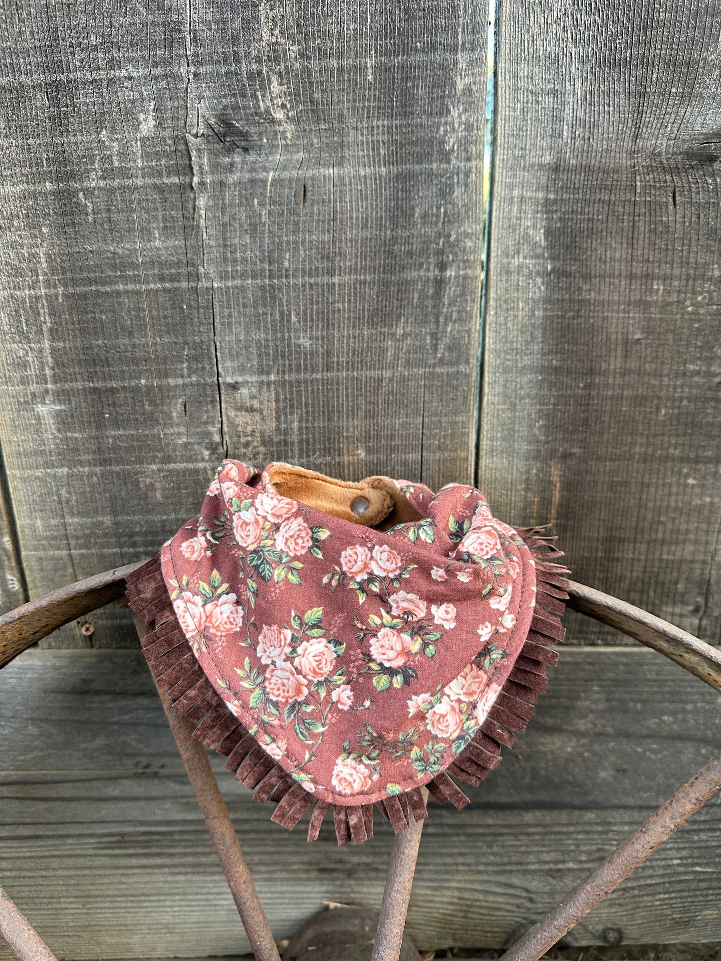 Romantic Pink Roses on Brown Bib & Burp Cloth Set