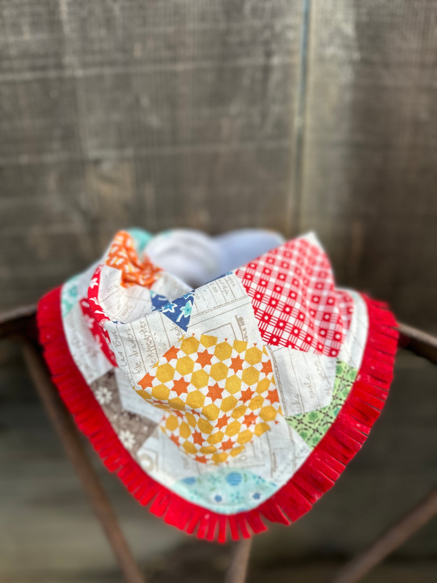 Bright Vintage Quilt Pattern Bib & Burp Cloth Set